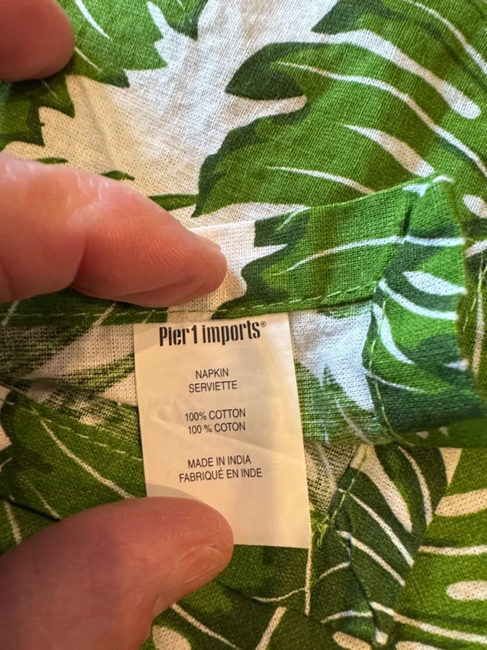 Pier 1 Green and White monstera Palm Leaf Napkin